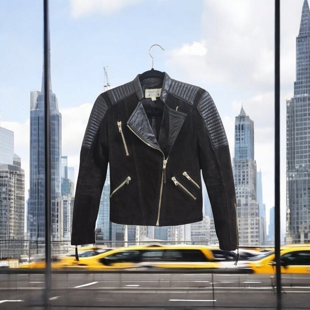 Mango Leather Jacket XXS / Brown with Gold Hardware - Biker Style